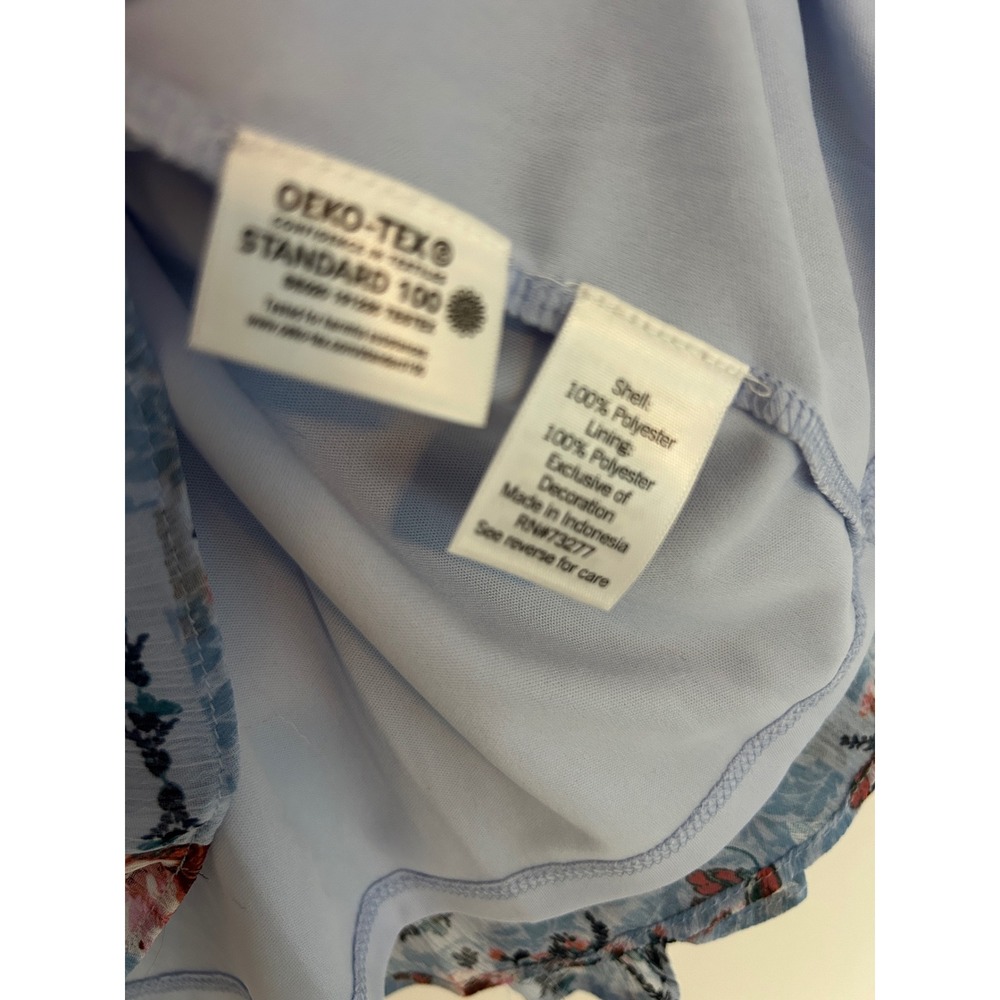LC Romantic Blue Floral Square Neck Blouse Long Sleeve Ruffle Cuff Top Medium - Picture 4 of 10